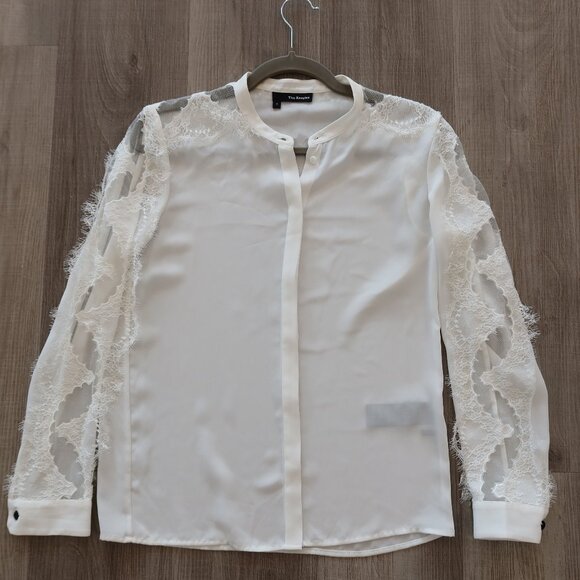 THE KOOPLES womens blouse white lace crepe button 0 romantic formal event girl - Picture 1 of 11